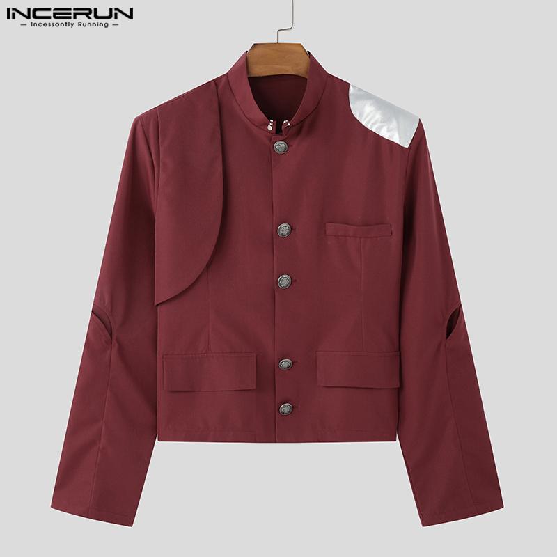 INCERUN Men Mockneck Long Sleeve Stitching Short Thin Blazer Coats