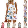 Women's Summer Casual Shorts Two-Piece Set with Floral Print Vest, Square Neck, Sleeveless Sportswear with Pockets
