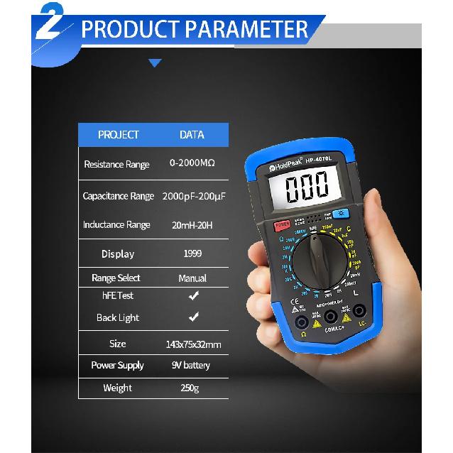 HoldPeak HP-4070L Capacitance Multimeter Digital  Inductance LCD Meter hFE Test With Backlight Inductance LCR Meter Repair Tool