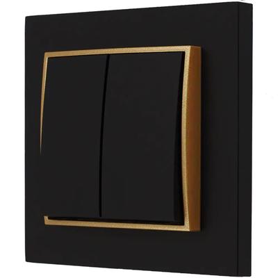 Double Switch with Frame Karlik Mini, Matt Black/gold