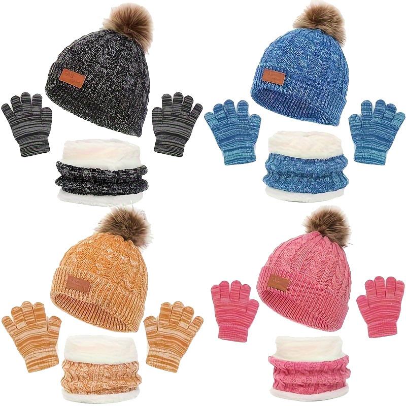 New Children's Hats, Scarves, Gloves, Three-piece Set, Boys and Girls Single-ball Double-ball Knitted Hats