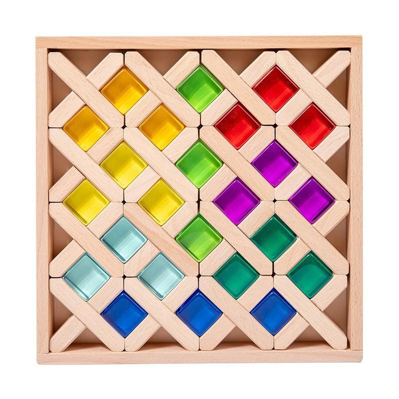 Rainbow Building Block Mandala Translucent Diamond Matching Color Castle Building Block Interior Creative Ornaments Stacking Music Toys