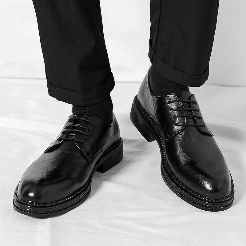 

Casual leather shoes, round head lace-up microfiber leather rubber sole low-top men s shoes, young men s leather shoes 38 чёрный