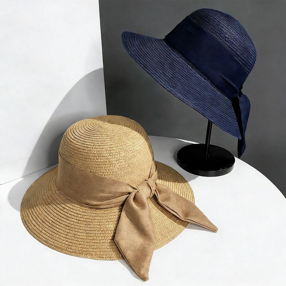 Schleifen-Strandkappe Atmungsaktiver Strohhut Modischer Sommer-Sonnenhut für Damen