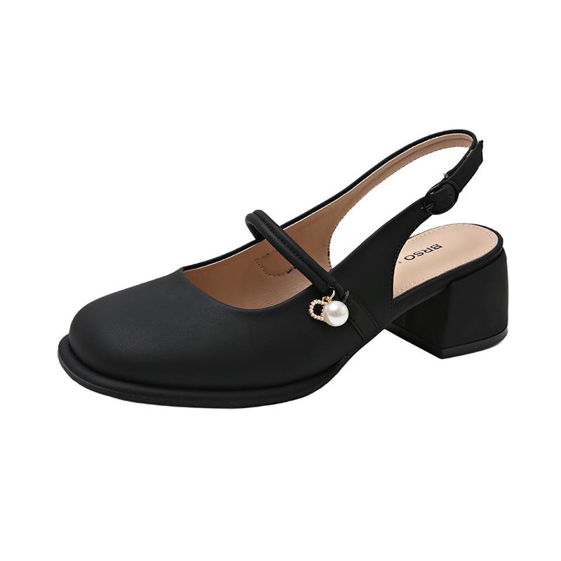 French thick heel empty bag head sandals women's summer 2025 new shallow mouth versatile square head single shoes high heel women's shoes