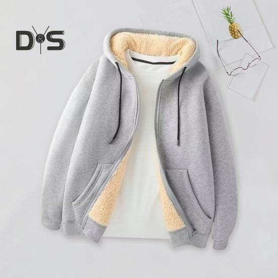 Pánská fleecová bunda s kapucí zimní zesílený zip zapínání zateplená mikina s kapucí ležérní mikina na zip obyčejná bunda na podzim zima