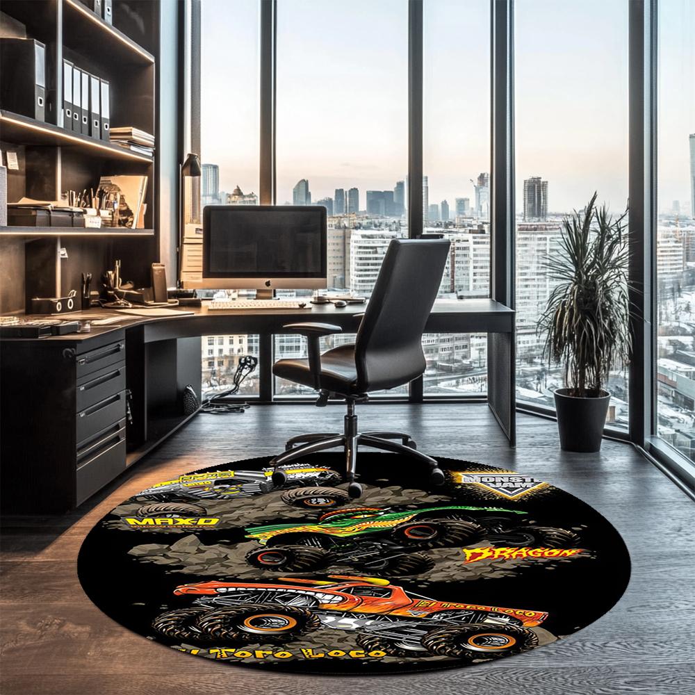 Truck Printed Round Rug Carpet Chair Rug Area Rug Entryway Doormats,for Office Chair Living Room Bedroom Kitchen Room.