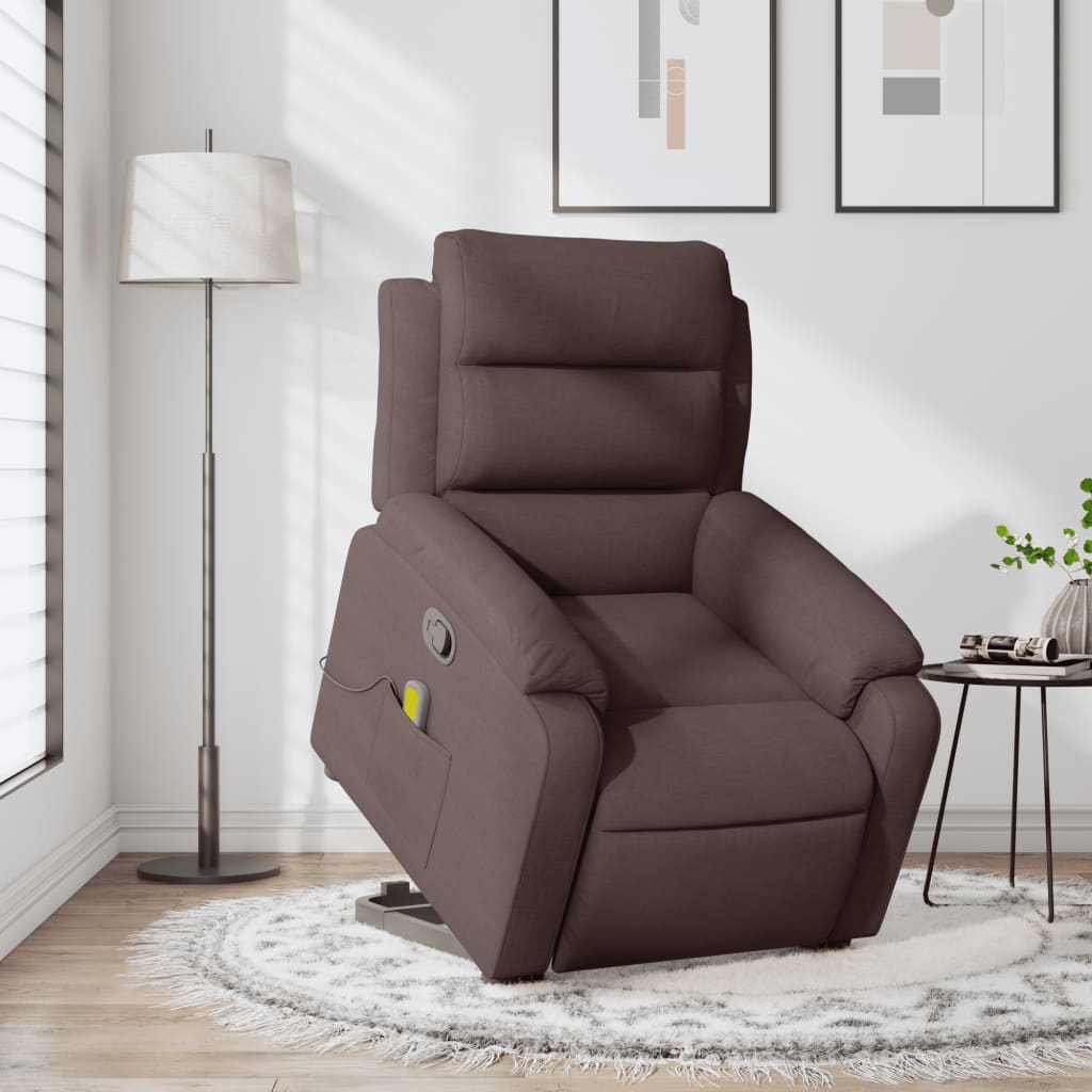 Recliner Chair with Lift Assistance Dark Brown Fabric