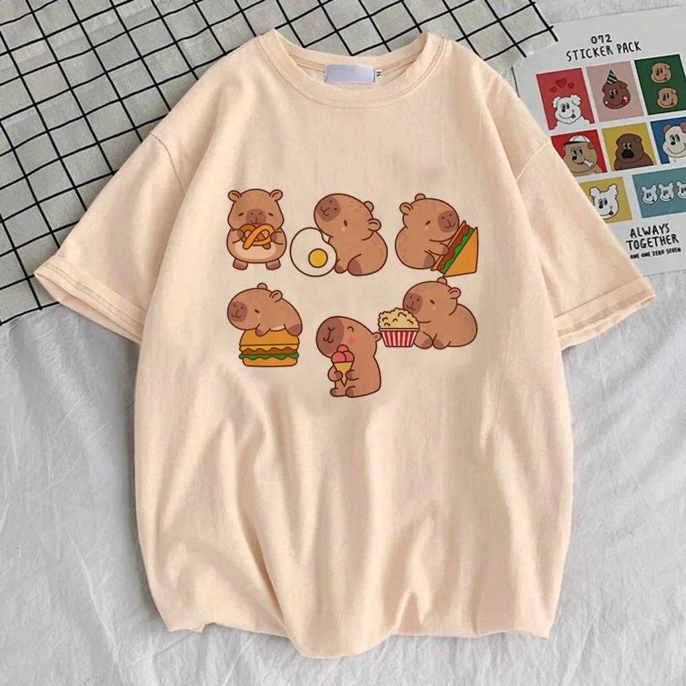 Capybara Kapibara Women's Fashion Kawaii Clothes T-shirt Soft Round Neck Short Sleeve Cute Top Pattern Clothing