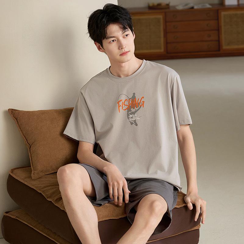 Pajamas Men's Summer Cotton Short Sleeve Shorts 1011 New Summer Thin Outer Wear Men's Large Size Loungewear Set