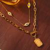 18K Gold-Plated Titanium Steel Eye of the Devil Portrait Square Pendant Double Layer Necklace for Women