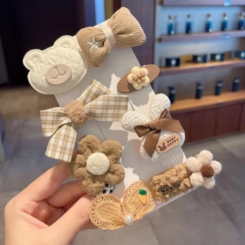 Cute Colorful Plush Hairpins 8/9pcs/Set Knitting Flowers Plaid Fruits Barrettes Hair Clip for Kids Child Hair Accessories Sets