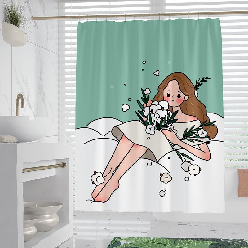Cartoon Minimalist washable Dirt-Resistant Shower Curtain Shower Head waterproof Polyester Bath Curtain For Home Decor