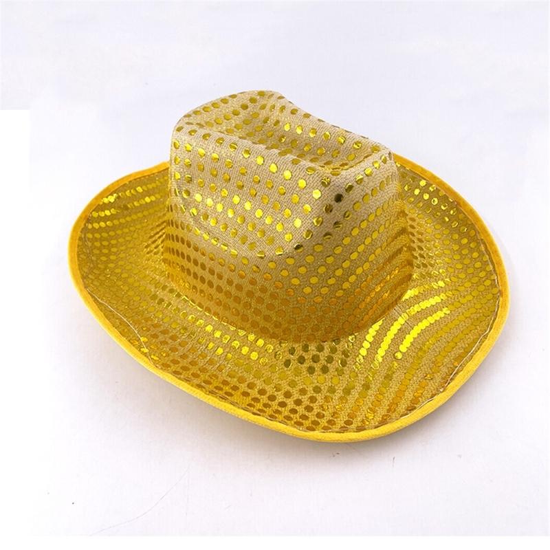 Sparkly Glowing Cowboy Hats Glinting Sequins Panama Hat for Party Halloween
