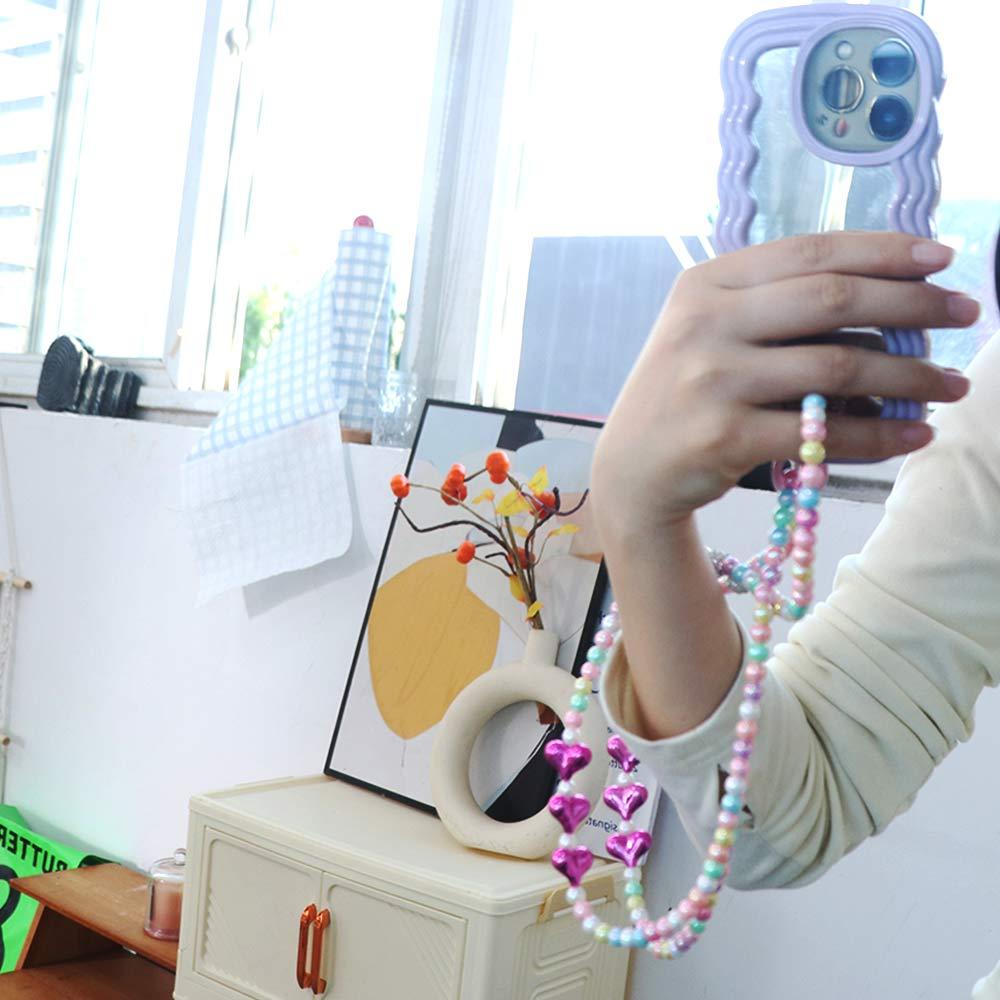 Diagonal Lanyard Heart Mobile Phone Lanyard Beaded DIY Mobile Phone Chain Phone Case