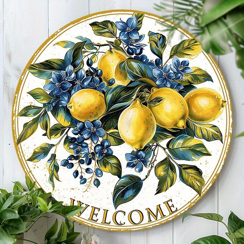 1 PCS 2D Wooden Hanging Sign Vintage Lemon Welcome Sign Theme 8 Inch Round Sign Home Bar Garage Cafe Garden Decoration