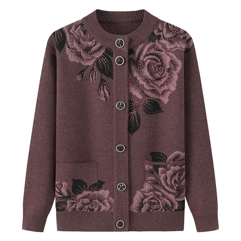 Spring and Autumn Sweater Cardigan Middle-aged and Elderly Autumn and Winter Clothes Female Elderly Mother Knitted Jacket