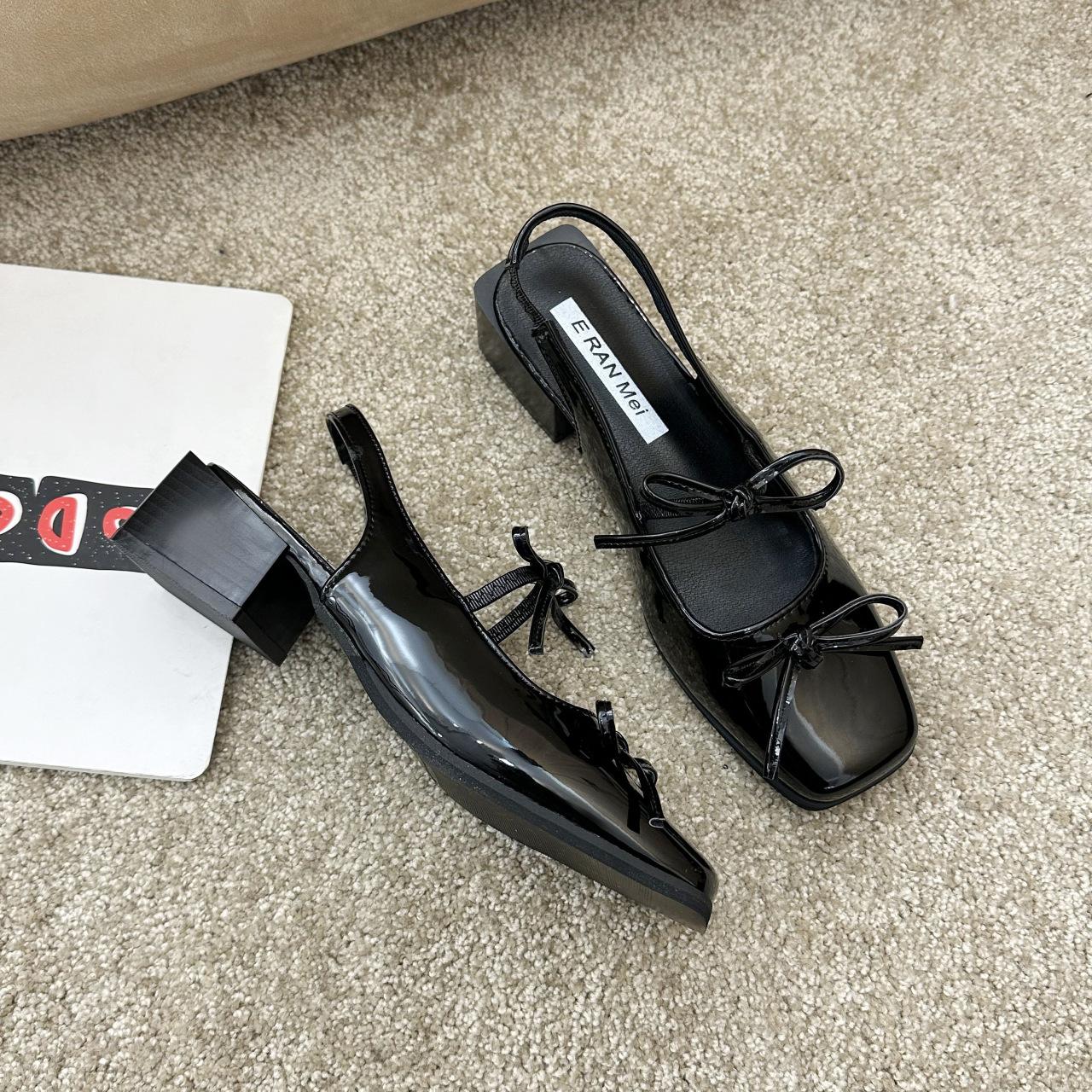 

Niche silver Mary Jane bag head sandals shoes summer new small leather shoes single shoes women s shoes 41 чорний