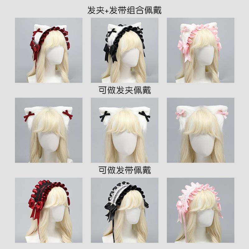 Cute Girl Hair Accessories Lolita Multi-Use Pair Bow Headgear Comic-Con Dress Up Cat Ear Hairpin Cat Ear Headband
