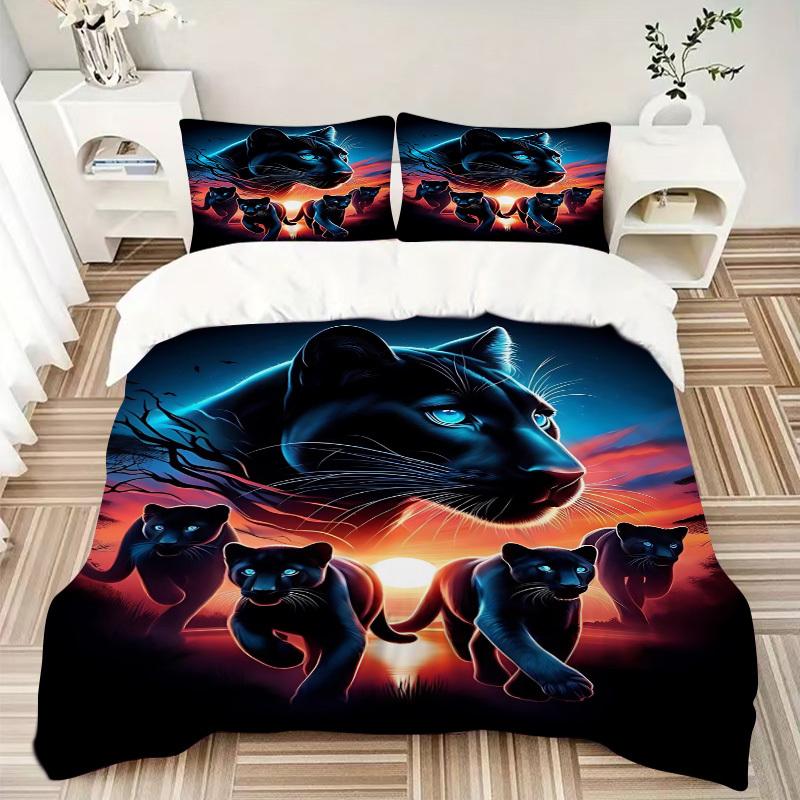 3pcs Panther Family Duvet Cover Set - Includes 1 Duvet Cover and 2 Pillowcases, No Quilt Core, All-Season Home Decor yy251111042