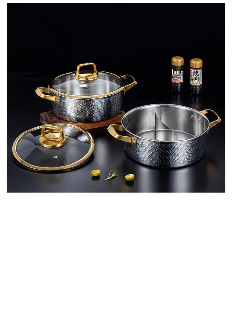 304 Edelstahl Doppelgriff Gehämmert Trennwand Hot Pot für Induktions- & Gasherde.
