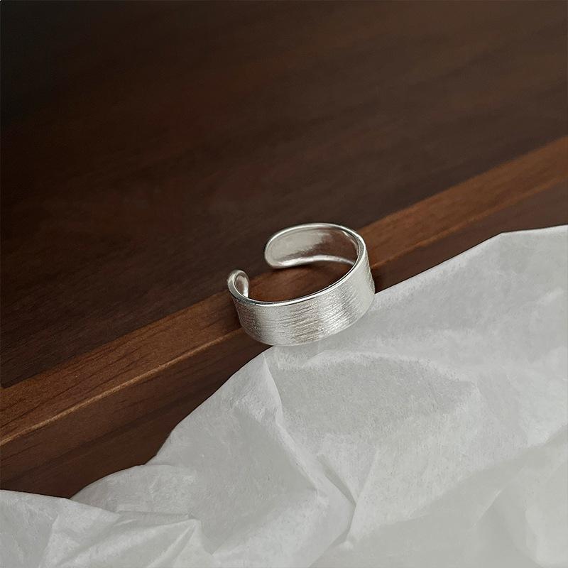 S925 Sterling Silver Simple Wide Surface Brushed Niche Design Trendy Ring Japanese and Korean Elegant Bracelet