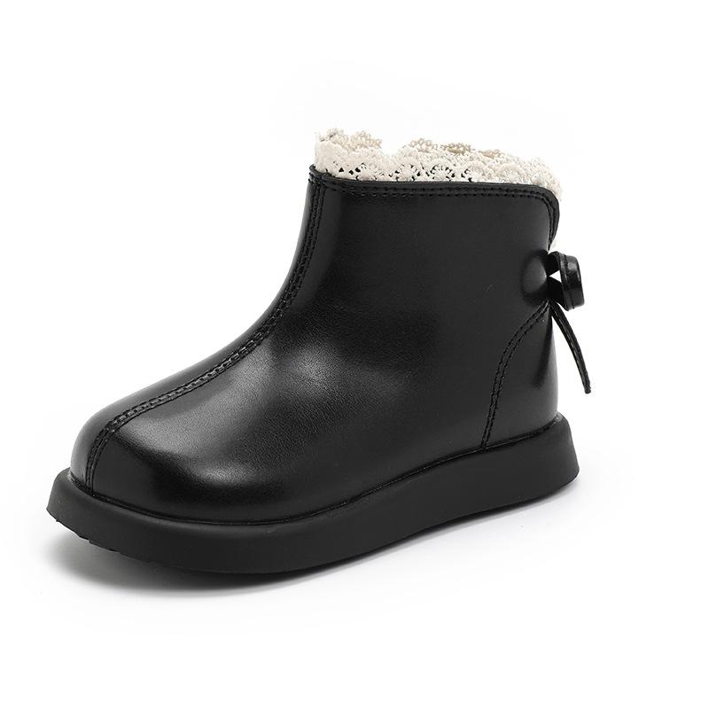 Dziewczęce aksamitne botki 2025 zima styl brytyjski dziecięce sznurowane małe skórzane buty księżniczka dziecięce martiny