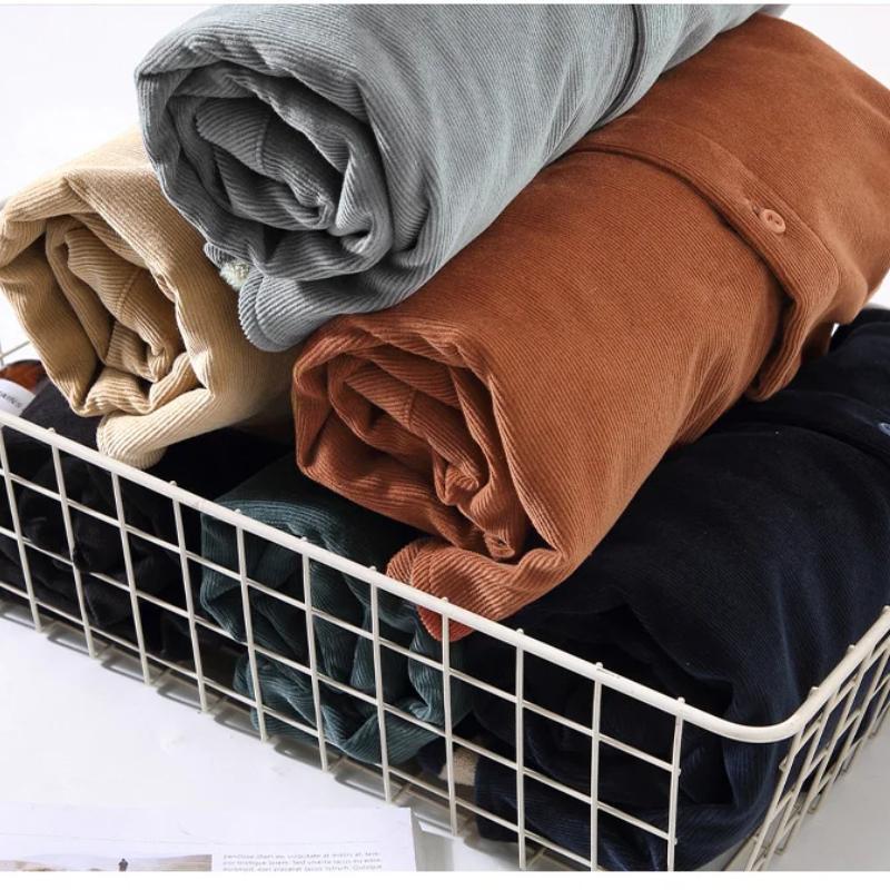 Autumn and Winter Warm Shirt Men Daily Casual Long Sleeve Shirts Lapel Collar Corduroy Fleece Shirt Retro Simple Style Thicken Men Tops