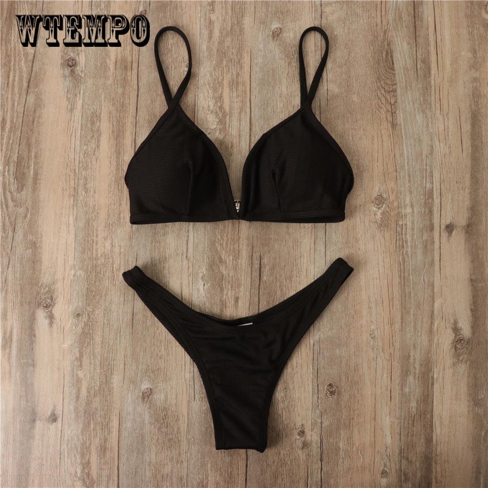 WTEMPO Brand Split Swimsuit Pit Strip Fabric Ladies Bikini V-button Sexy Bikini Swimsuit