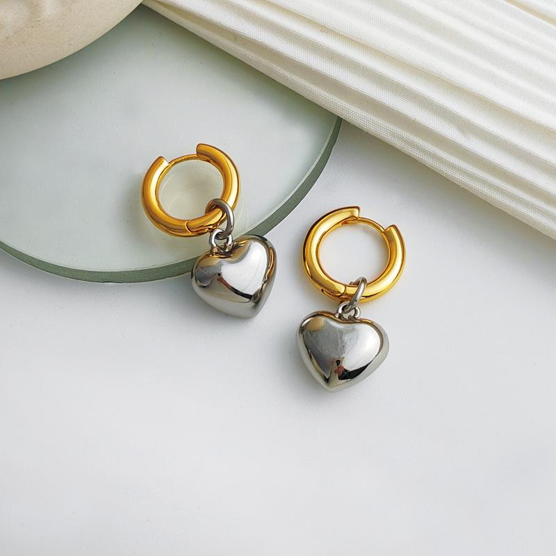 Statement Minimalist Gold Silver Color Mixed Solid Heart Pendant Hoop Earrings Street Style Korean Fashion Jewelry Gift