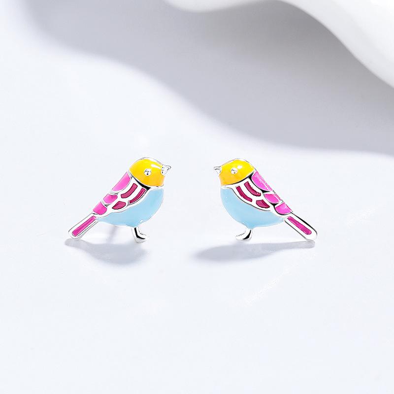 999 Pure Silver Enamel Bird-shaped Earrings - for Ladies. High-end Luxurious Ear Studs. a Perfect Gift.