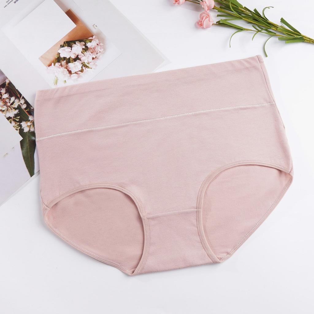Ladies Spring and Summer Classic Pure Color Cotton Breathable Comfortable High Waist Belly Lift Hip Briefs
