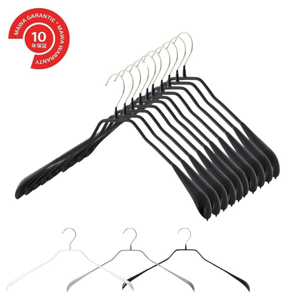 MAWA German Bodyform Warranty Non-Slip Hangers, 46L, Black, 10-Pack, 10-Year