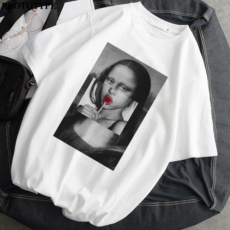 Unisexs Tshirt Monla Lisa Printed Tshirt With Short Sleeve Harajuku Summer Tshirt Female Tops Unisex Clothes