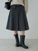 Ou Fan Women's Korean Style Pleated Wool Midi Skirt - High Waist A-line, Grey