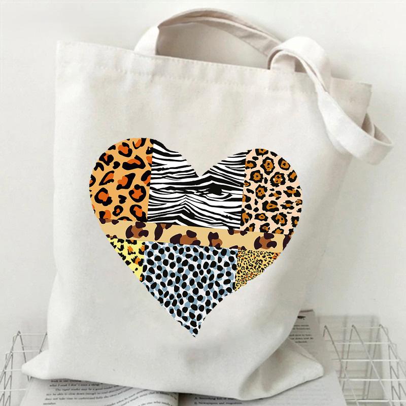 Canvas Tragetaschen Damen Shopper Tasche Liebe EKG Kawaii wiederverwendbare Einkaufstaschen Große Handtaschen Lässige Umhängetasche für Frauen