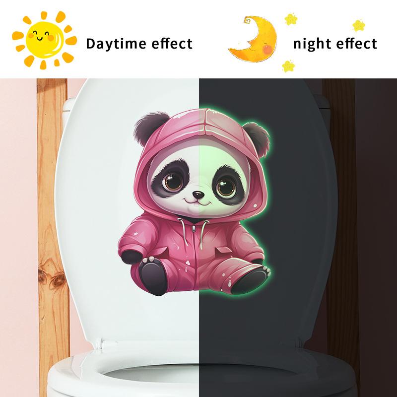 

Bathroom Luminous Cute Pink Panda Toilet Seat Sticker Creative Self-Adhesive Beautify Home Decor 1pc