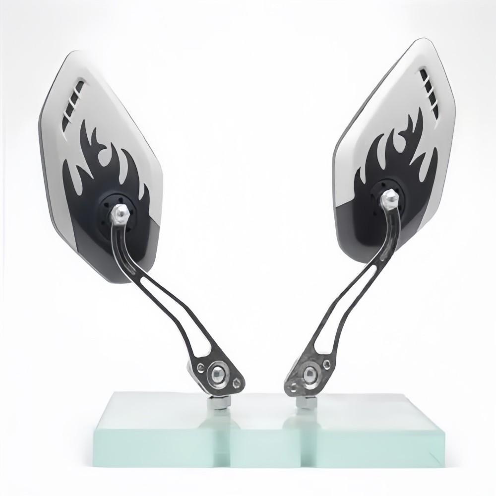 1Pair Universal Motocycle Rear View Adjustable Side Mirrors for Handlebars Aluminum Flame Pattern with 8mm/10mm Screws