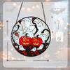 15 Inch Halloween Pumpkin Stained Glass Round Painted Glass Hanging Ornament for Window Holiday Decor