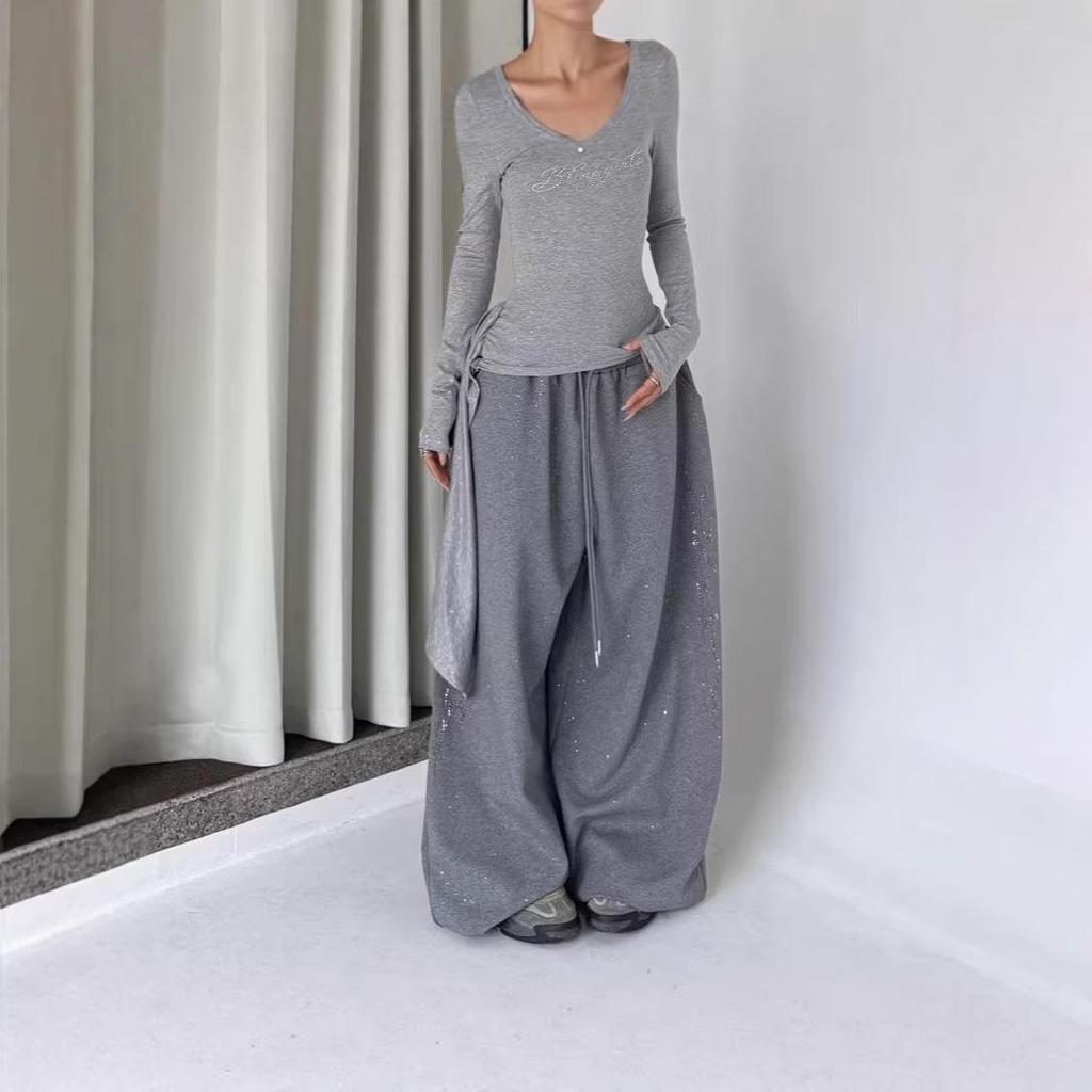 Damen Frühlings High Waist Koreanischer Stil Kordelzug Weite Hosen