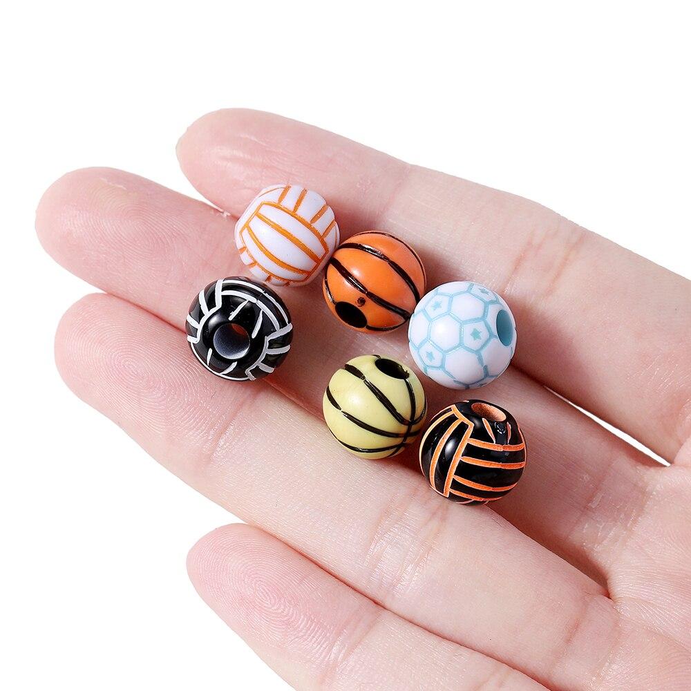 30 sztuk/partia akrylowe rugby tenis koszykówka koraliki sportowe dystansowe koraliki do tworzenia biżuterii DIY bransoletka naszyjnik akcesoria rzemieślnicze