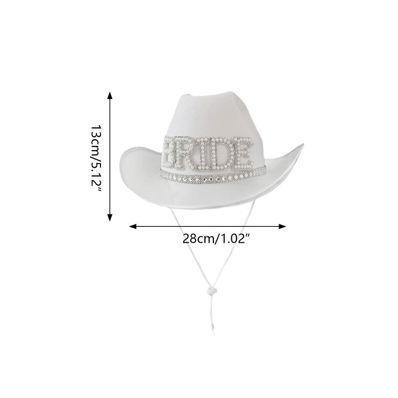 Rhinestones Women Bride Letter Cowgirl Hats Wide Brimmed Bridal Western Shinning White Fedoras Hat for Photoshoot