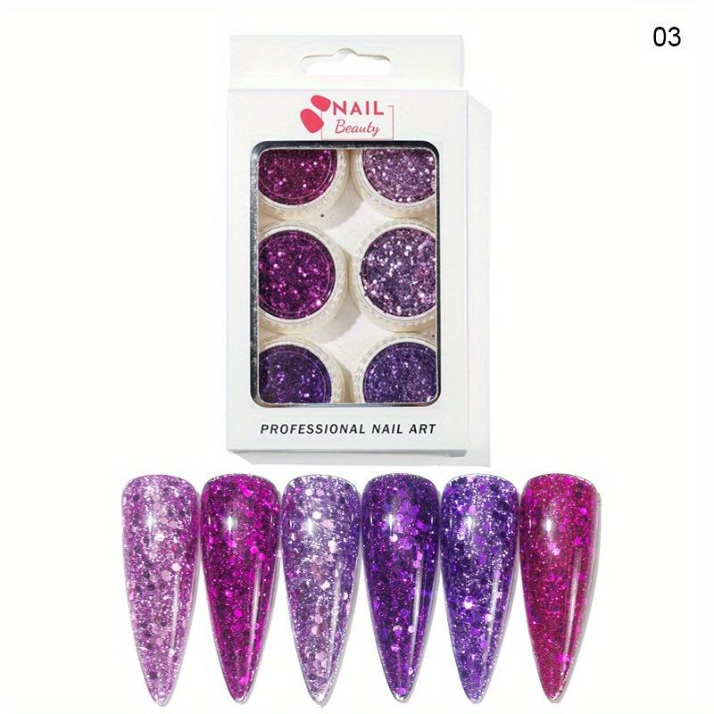 6 коробок/компл. разноцветные 3D ультратонкие блестки для ногтей — фото 12