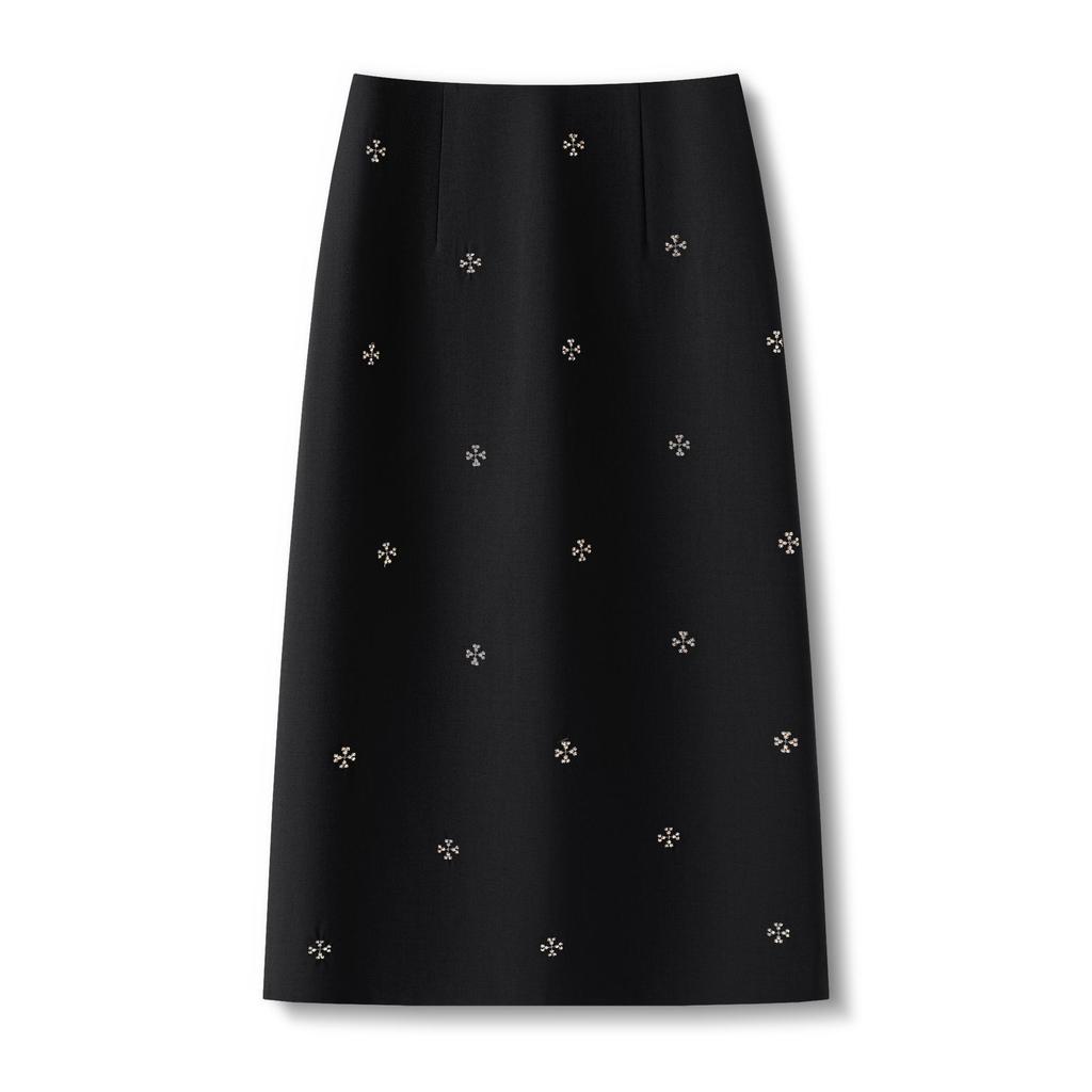 Spring 2026 Light Luxury Grey Embroidered A-Line Slim Skirt for Women