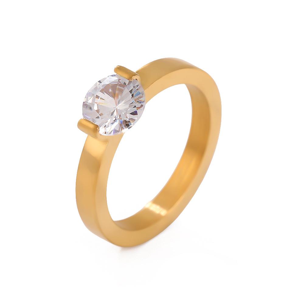 1 Carat Shiny Crystal Ring For Wedding Titanium Steel Top Quality Gold Color Jewelry Love Gift Woman Ring