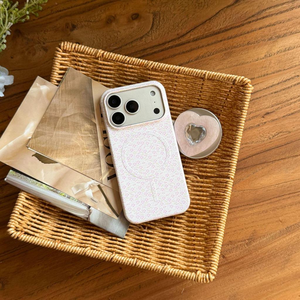 Compatible with iPhone 17 Pro Max, 16 Pro: Blue Floral Heart Magnetic Case