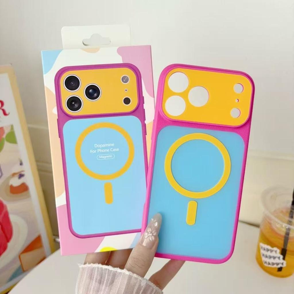 Applicable to iPhone18promax anti-drop mobile phone case 17 dopamine Korean contrasting color magnetic suction Apple 16 protective case