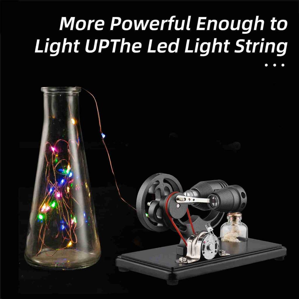 Hot Air Stirling Engine Electricity Generator Motor Model with LED Light Dollar Flywheel Design Science Experiment with