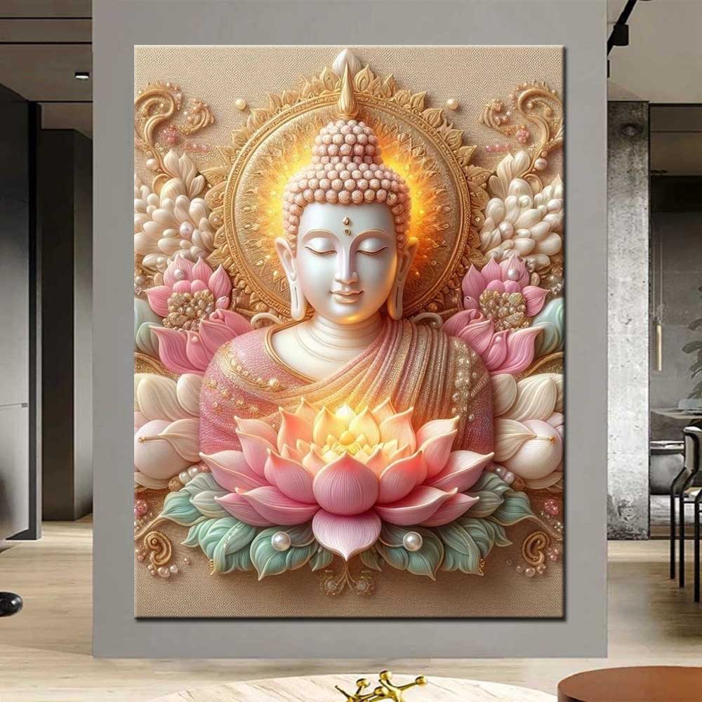 5D Diy Diamond Embroidery Buddha and Flower Picture Full Drill Diamond Painting Needleworks Cross Stitch Home Decor J3733