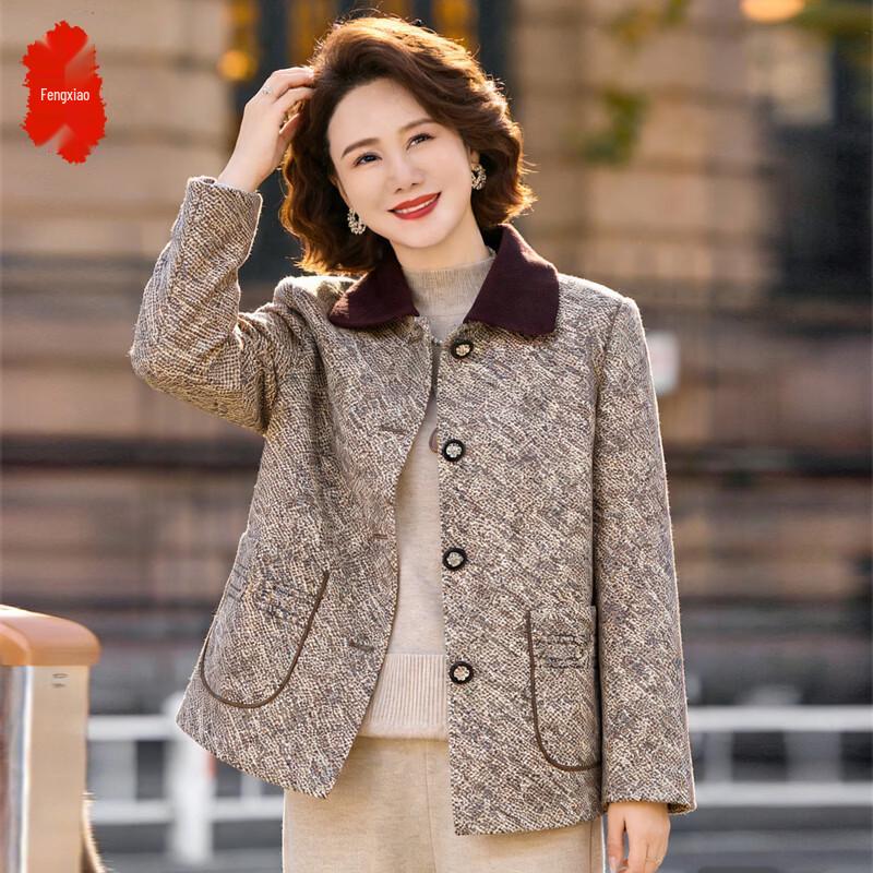 Women s Elegant Striped Wool Blend Lapel Coat 5XL